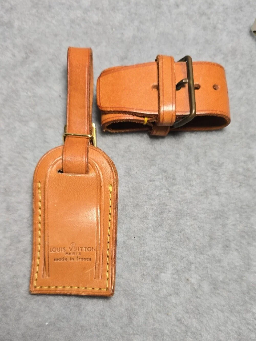 Authentic Louis Vuitton Vachetta Leather Luggage Tag with Gold-Tone Buckle